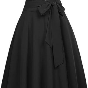 Black Belle Poque Women's High Waist A-Line Pockets Skirt Skater Flared Midi